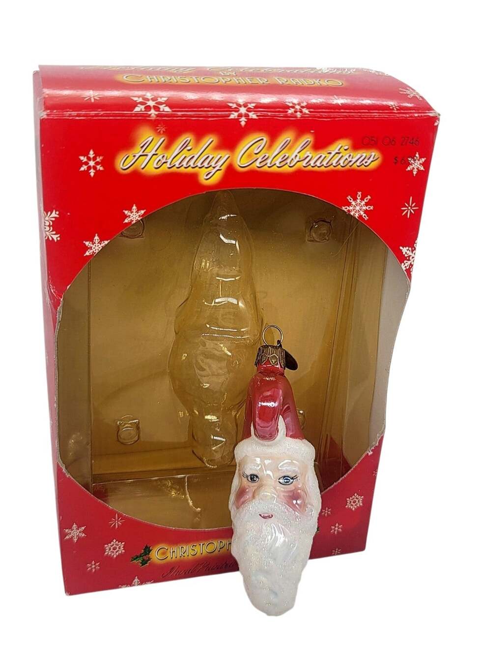 Vtg 2003 Christopher Radko Glass Santa Claus Head Hand Painted Ornament 5" C260